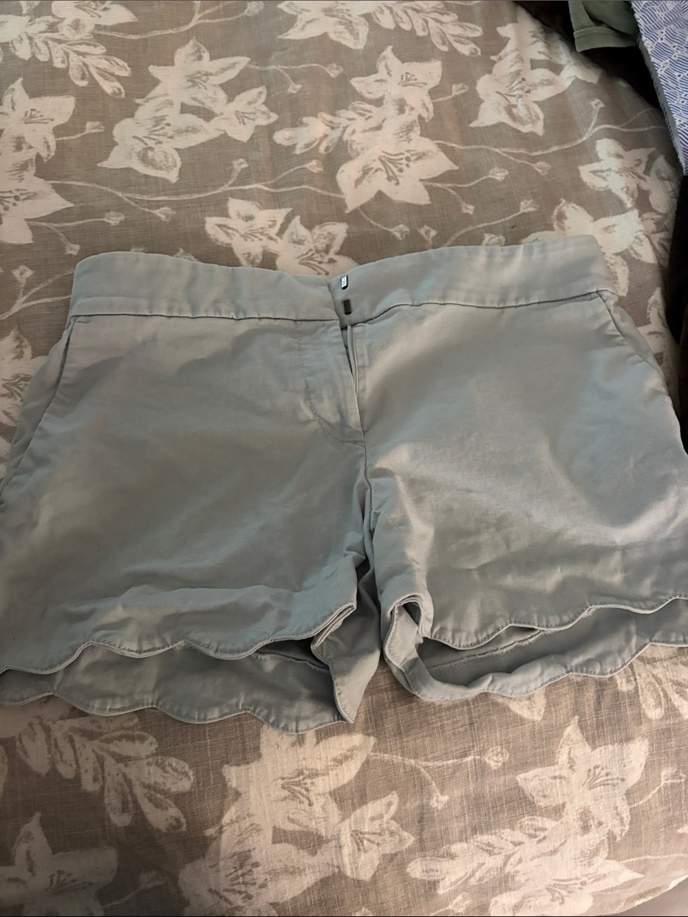 J. Crew Light Blue Scalloped Hem High-Rise Shorts